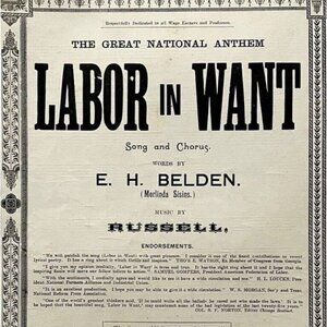 Labor In Want Union 1893 Song RARE SAMPLE COPY XL Victorian Sheet Music Russell